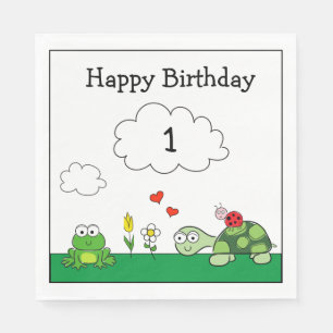 Serviette En Papier Cute Tortue Ladybug Grenouille Papier d'anniversai