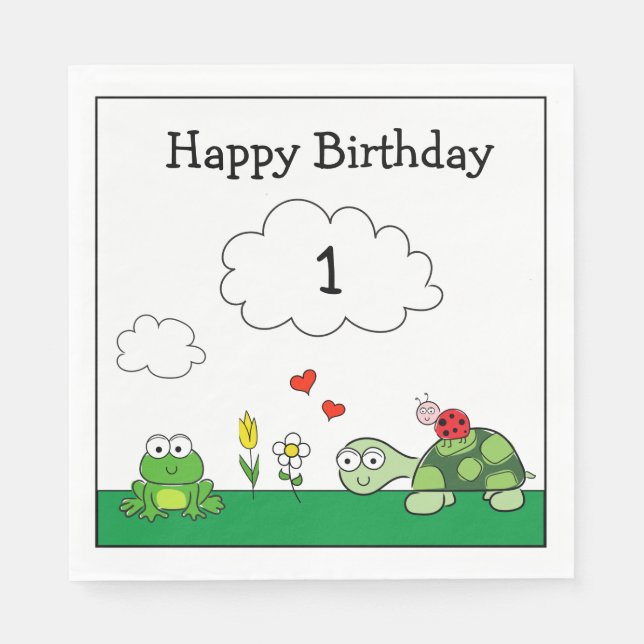 Serviette En Papier Cute Tortue Ladybug Grenouille Papier d'anniversai (Devant)