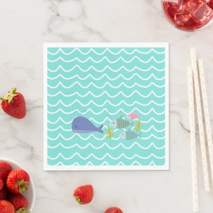 Serviette En Papier Cute Turquoise baleine & Papier Poisson Serviettes