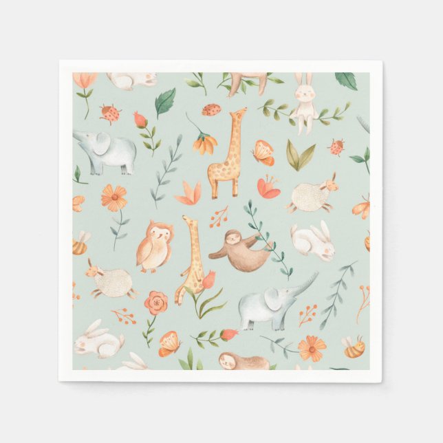 Serviette En Papier Cute Turquoise bébé animal Pastel Motif (Devant)