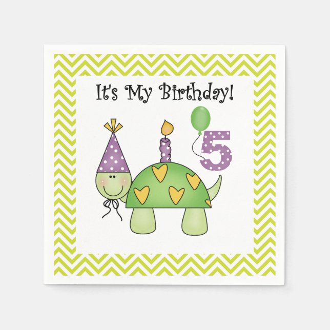 Serviette En Papier Cute Turtle 5e Anniversaire Papier serviettes (Devant)