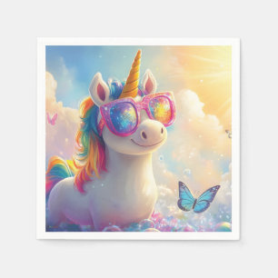 Serviette En Papier Cute Unicorn avec lunettes de soleil : Magique et