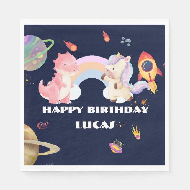 Serviette En Papier Cute Unicorn Dinosaur Galaxy Rocket fête d'anniver (Devant)