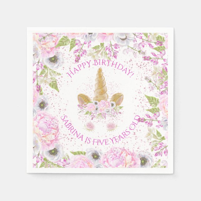 Serviette En Papier Cute Unicorn rose fête d'anniversaire Whimsical Ar (Devant)