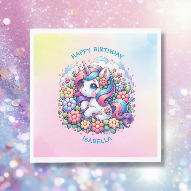 Serviette En Papier Cute Unicorn rose Fille Anniversaire Personnalisé (Créateur téléchargé)