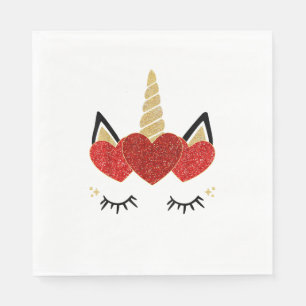 Serviette En Papier Cute Unicorn Visage Saint Valentin Coeur pour les