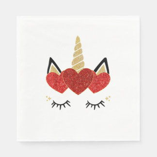 Serviette En Papier Cute Unicorn Visage Saint Valentin Coeur pour les