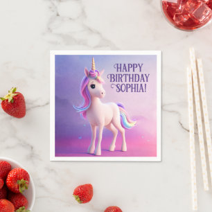 Serviette En Papier Cute Unicorne Blanche Avec Rose & Bleu Mane