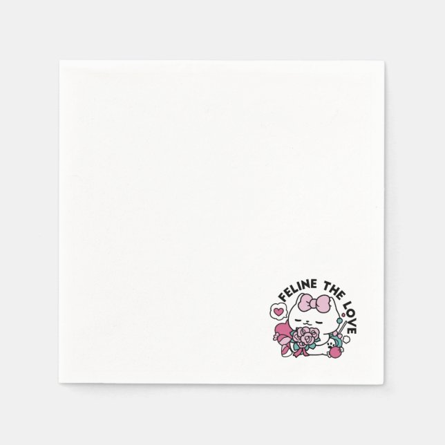 Serviette En Papier Cute Valentine's Cat Design - Feline the Love (Devant)