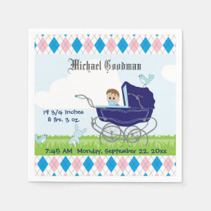 Serviette En Papier Cute Vintage Blue Baby Boy Carriage