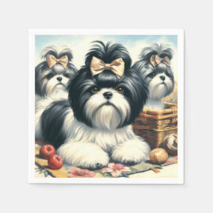 Serviette En Papier Cute Vintage peinture Shih-Tzu