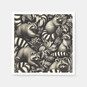 Serviette En Papier Cute Vintage Racoon sans couture