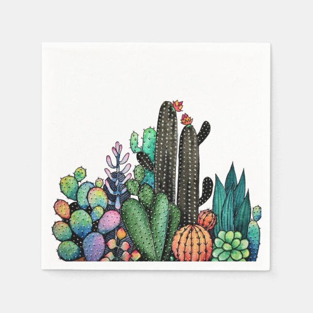 Serviette En Papier Cute Watercolor Cactus Garden (Devant)