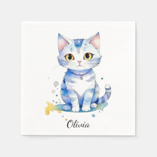 Serviette En Papier Cute watercolor cat (chaton) design