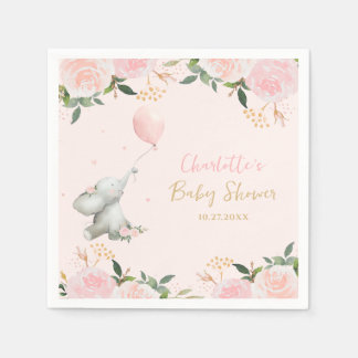 Serviette En Papier Cute Watercolor Elephant Floral Girl Baby Shower