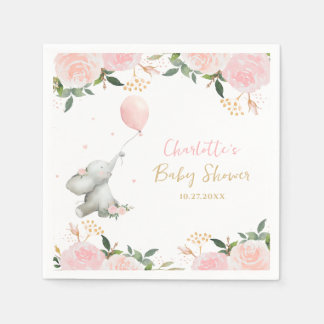Serviette En Papier Cute Watercolor Elephant Floral Girl Baby Shower