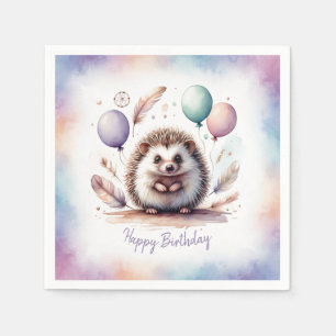 Serviette En Papier Cute Watercolor Hedgehog avec Ballons Anniversaire