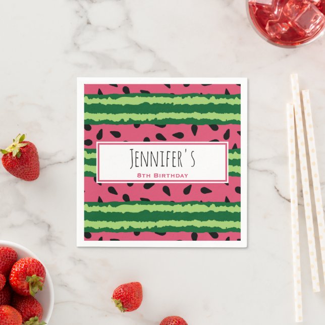 Serviette En Papier Cute Watermelon Motif rose et vert Anniversaire (En situation)