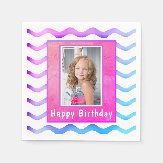 Serviette En Papier Cute Waves Rose Blue Photo Anniversaire (Devant)