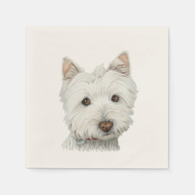 Serviette En Papier Cute Westie Chien Art Cocktail Napkin (Devant)