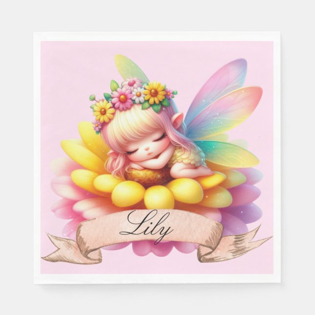 Serviette En Papier Cute Whimsical Floral Doux Rêves Dormir Fée (Devant)