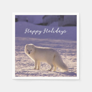 Serviette En Papier Cute White Arctic Fox neige hiver Photographie