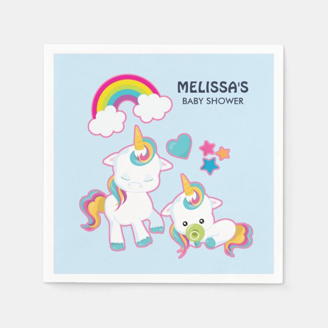 Serviette En Papier Cute White Unicorns Magical Mama & Baby (Devant)