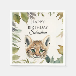 Serviette En Papier Cute Wild Chat Fête d'anniversaire animal de forêt