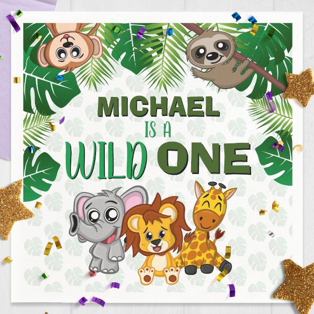 Serviette En Papier Cute Wild One Jungle Safari Animaux premier annive (Créateur téléchargé)