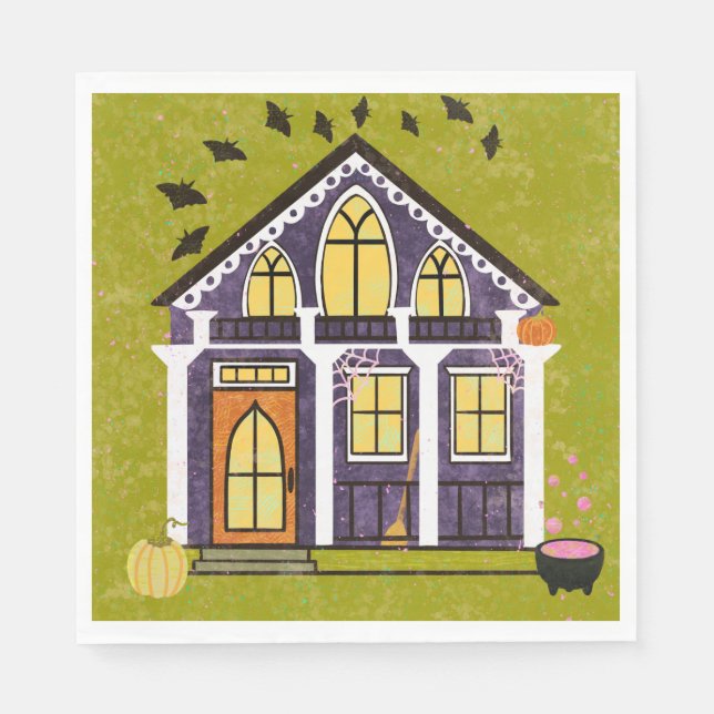 Serviette En Papier Cute Witchy Haunted Halloween Cottage  (Devant)