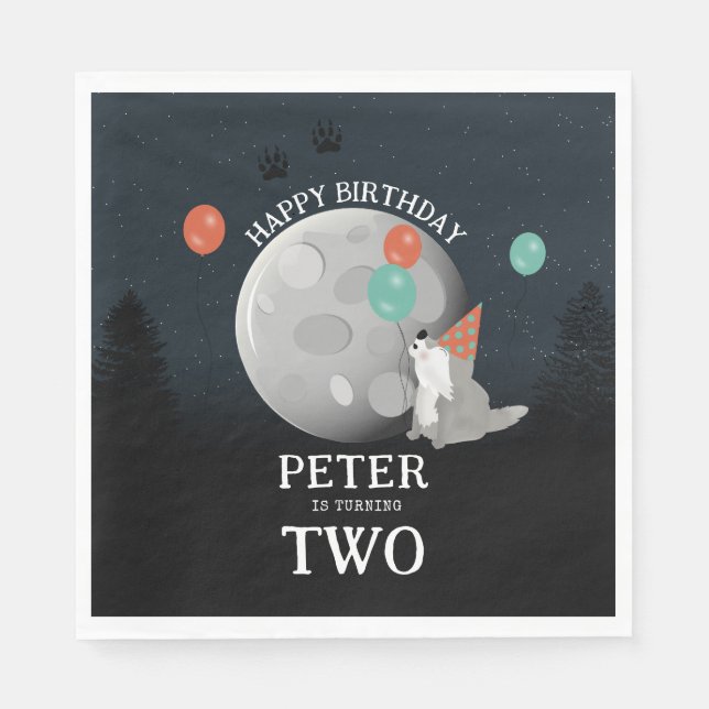 Serviette En Papier Cute Wolf Pack Woodland Moon Howling Birthday (Devant)