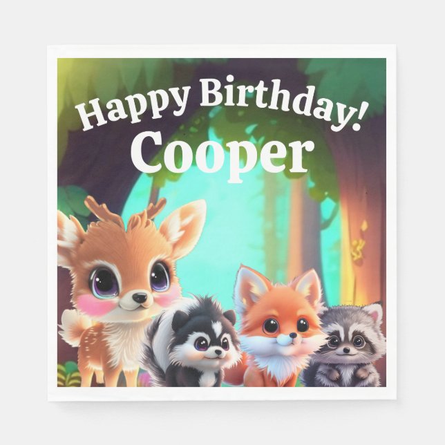 Serviette En Papier Cute Woodland amis renard skunk raccoon cerf (Devant)