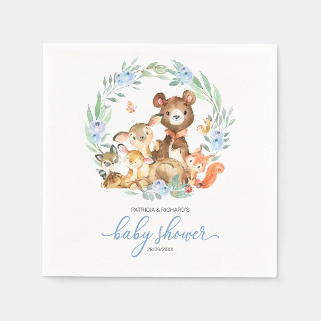 Serviette En Papier Cute Woodland Animaux Baby shower verdoyant (Devant)