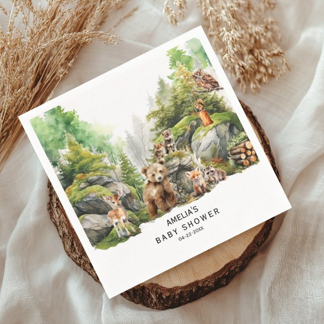 Serviette En Papier Cute Woodland Animaux Baby shower verdoyant (Créateur téléchargé)