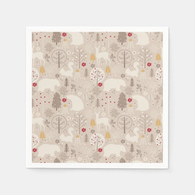 Serviette En Papier Cute Woodland Animaux Motifs nordiques (Devant)