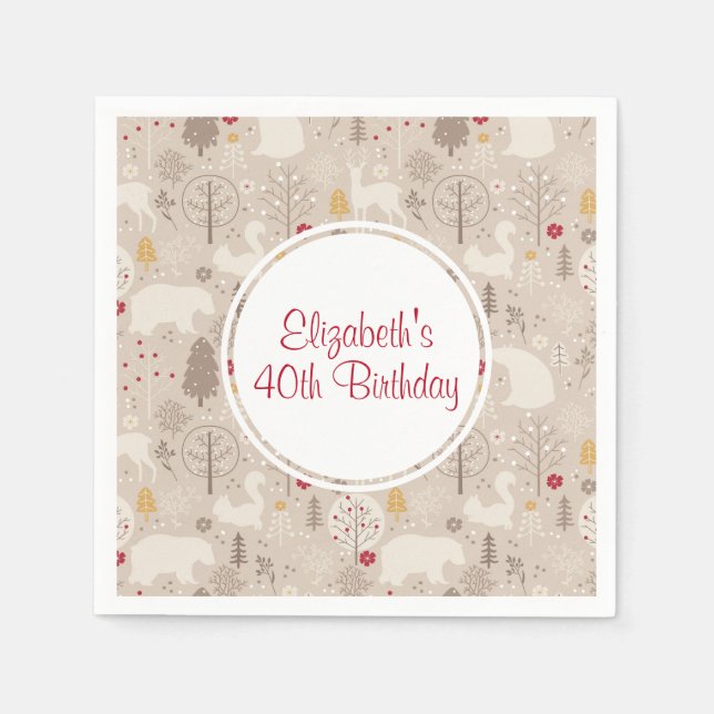 Serviette En Papier Cute Woodland Animaux Motifs nordiques Anniversair (Devant)