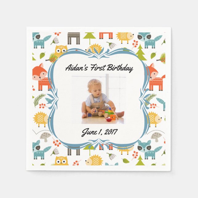 Serviette En Papier Cute Woodland Animaux Photo Party personnalisées s (Devant)
