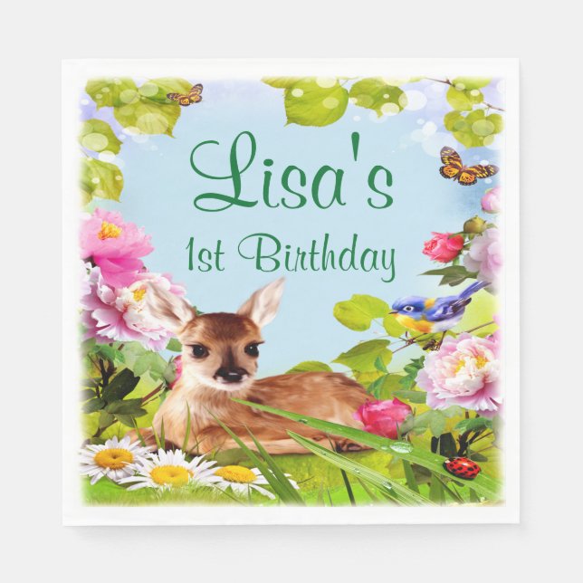 Serviette En Papier Cute Woodland Deer 1ère fête d'anniversaire (Devant)