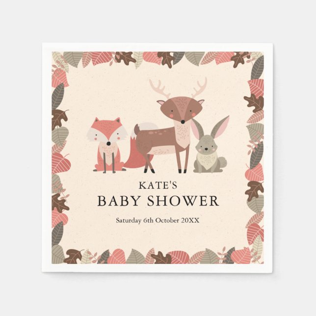 Serviette En Papier Cute Woodland Forest Animals Baby Shower (Devant)