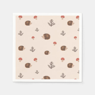 Serviette En Papier Cute Woodland Hérisson et Motif de champignons