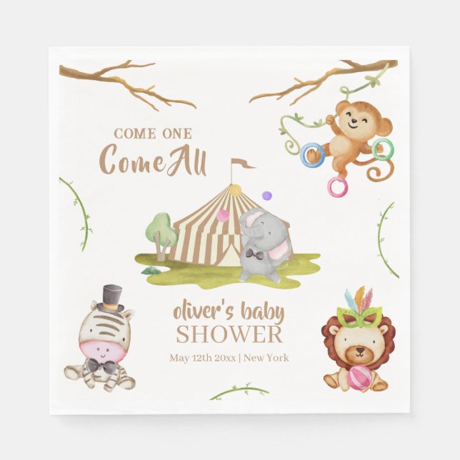 Serviette En Papier Cute Woodland Safari Baby shower animal de cirque (Devant)