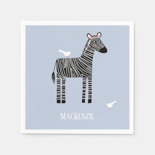 Serviette En Papier Cute Zebra Blue Party Napkins (Devant)