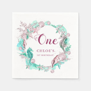 Serviette En Papier Cyan & Lavender sous la mer Anniversaire