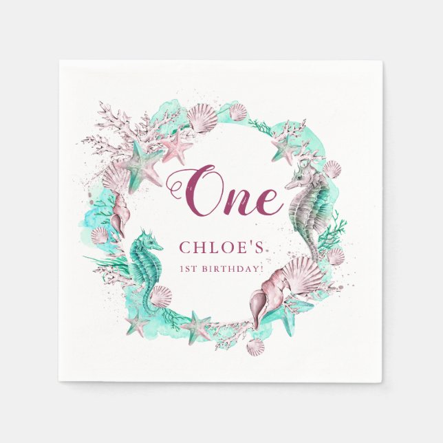 Serviette En Papier Cyan & Lavender sous la mer Anniversaire (Devant)