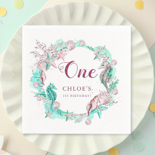 Serviette En Papier Cyan & Lavender sous la mer Anniversaire