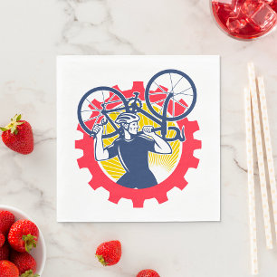 Serviette En Papier Cycliste portant un vélo Mécanicien de cyclisme Éq