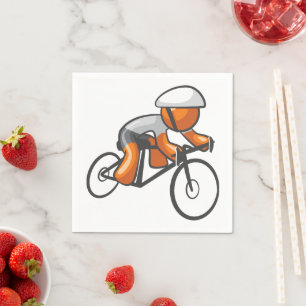 Serviette En Papier Cycliste Stick Figure Orange sur Vélo de Route de 