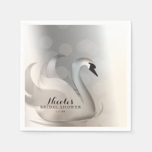 Serviette En Papier Cygne Beau Blanc & Argent Élégant Fête Sur Mesure