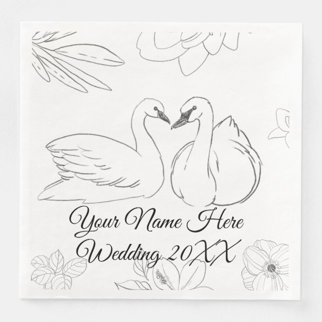 Serviette En Papier Cygne et Botanique (Devant)