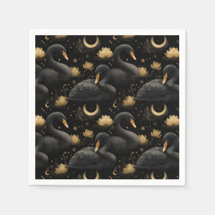 Serviette En Papier Cygne noir mystique et motif de lotus doré